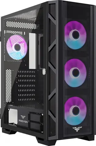 PREYON Nest Meshy+ ARGB černá / ATX / USB-A 3.0 / 2x USB-A 2.0 / 4x 120mm / bez zdroje / průhledná bočnice 