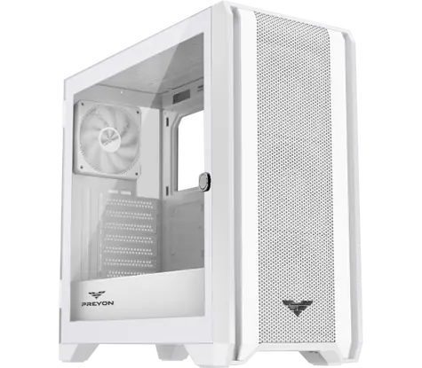 PREYON Nest Windy bílá / ATX / USB-A 3.0 /USB-A 2.0 / USB-C / 4x 120mm / bez zdroje / průhledná bočnice 