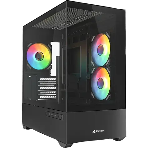 Sharkoon MK6 RGB černá / Micro ATX / 2x USB 3.2 / 1x USB-C / 3x 120mm / bez zdroje / průhledná bočnice