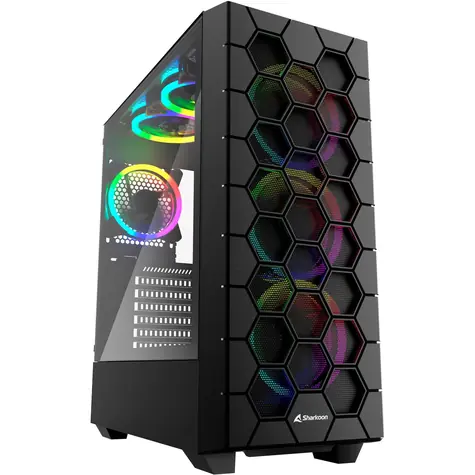 Sharkoon RGB HEX černá / ATX / 2x USB 3.0 / 1x USB-C / 6x 120mm / bez zdroje / průhledná bočnice
