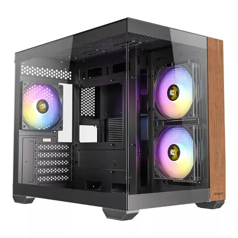 Antec CX600M Wood černá / mATX / 1x USB-A 2.0 / 1x USB-C 3.1 / 3x 120mm RGB / bez zdroje / průhledná bočnice 
