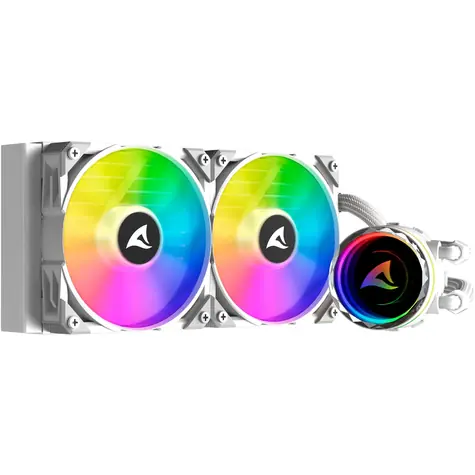 Sharkoon S80 RGB AIO 240mm bílá / 2x 120mm / 2000 RPM / 71 CFM / 35dB / 4-pin / Intel & AMD