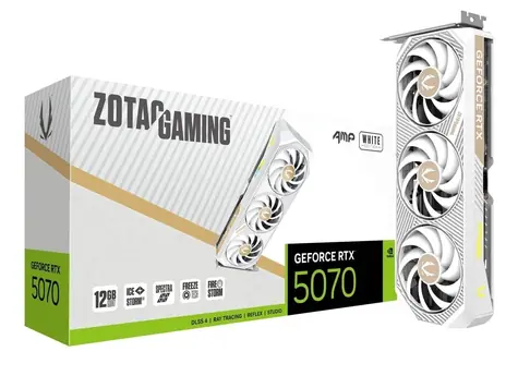 ZOTAC GeForce RTX 5070 AMP White 12GB / 2300 - 2587Mhz / 12GB GDDR7 / 192bit / 1x HDMI + 3x DP / 650W (16)