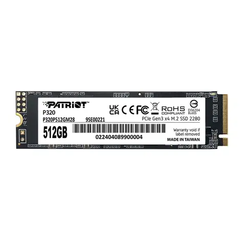 PATRIOT P320 512GB / SSD / M.2 2280 / PCIe Gen3 x4 / Heatsink / R: 3000MBps / W: 2200MBPs / 5y