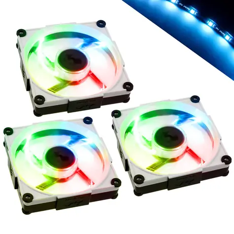 InWin Aurora RGB-LED 3ks černo-bílá / 120mm ventilátor / 30 dB @ 1400 RPM / Sleeve Bearing / 40.26 CFM / Hub + RGB Strip