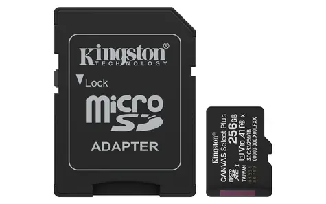 Kingston Canvas Select Plus Gen3 microSDXC 256GB s adaptérem / UHS-I V30 / U3 / Class 10 / čtení: až 150MBs / zápis: až 