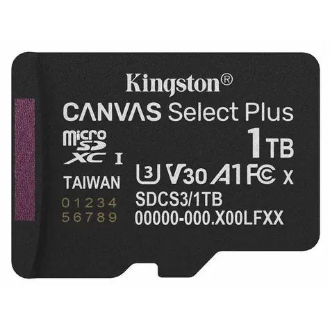 Kingston Canvas Select Plus Gen3 microSDXC 1TB / UHS-I V30 / U3 / Class 10 / čtení: až 150MBs / zápis: až 150 MBs