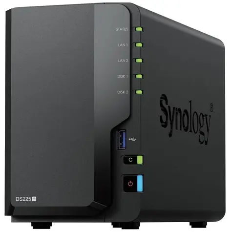 Synology DiskStation DS225+ / 2x HDD / Intel Celeron J4125@2.7GHz / 2GB RAM / 2x USB 3.2 / 1x GLAN / 1x2.5GLAN