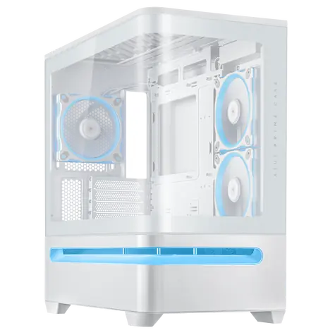 ASUS PRIME AP202 TG ARGB bílá / M-ATX / 2xUSB-A + 1xUSB-C / 3x 120 mm / bez zdroje