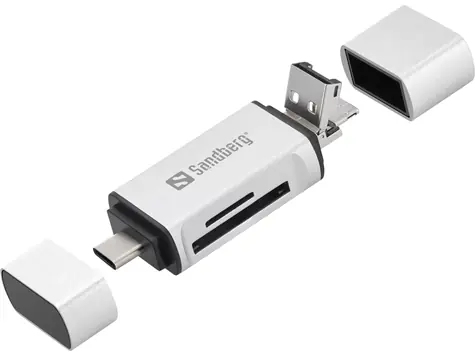 Sandberg čtečka paměťových karet / konektory USB-C + USB + MicroUSB / sloty SD a microSD