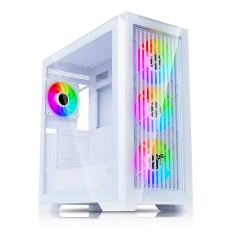 EVOLVEO Ptero Q2G bílá / ATX / 1x USB 3.2 Gen 1 + 2x USB 2.0 / 4x 120 mm ARGB / bez zdroje / průhledná bočnice + přední 