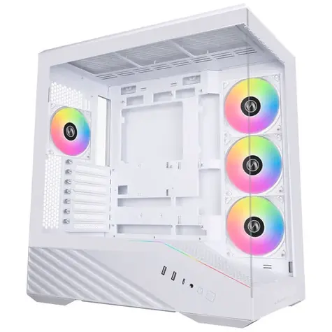Lian Li Vector V100 bílá / ATX / mATX / mini-ITX / 2xUSB 3.0 + 1xUSB 3.1 / ATX / RGB / bez zdroje / průhledná bočnice