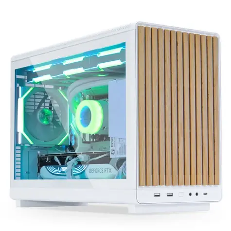 Lian Li DAN A3-mATX Wood Edition bílá / Micro ATX / 2x USB 3.0 A / 1x USB-C / bez zdroje / průhledná bočnice