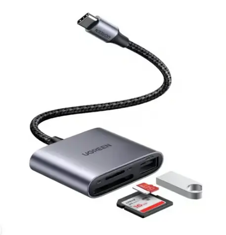 Ugreen CM387 černá / čtečka paměťových karet / USB-C / SD/TF + USB