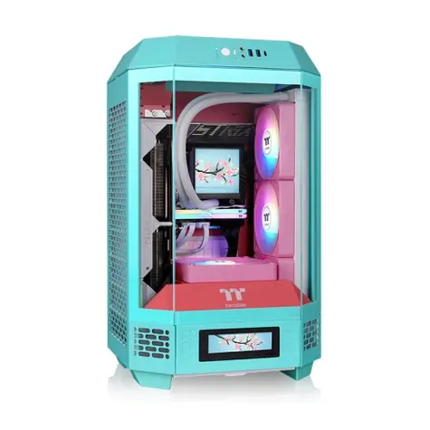 Thermaltake The Tower 250 tyrkysovo-červená / mini ITX / 1x USB-C / 2x USB-A / bez zdroje / průhledná bočnice  