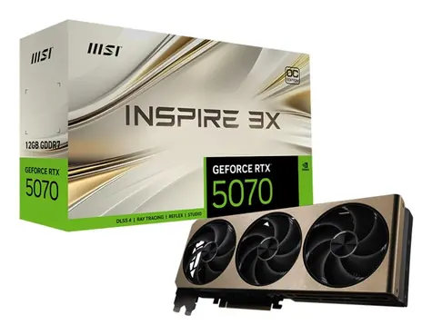 MSI GeForce RTX 5070 12G INSPIRE 3X OC zlatá / 12GB GDDR7 / PCI-E / 3x DP / HDMI