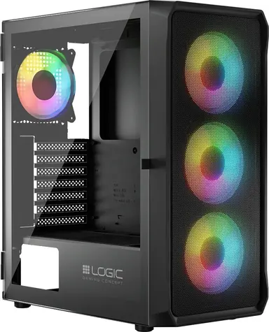 Logic Portos ARGB Midi černá / ATX / micro-ATX / mini-ITX / bez zdroje / 1 x USB 3.0 / 2 x USB 2.0 / průhledná bočnice