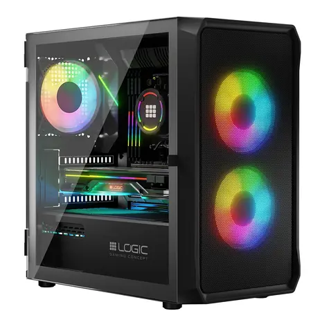 Logic Portos ARGB Mini černá / micro-ATX / mini-ITX / 1 x USB 3.0 / 2 x USB 2.0 / bez zdroje / průhledná bočnice