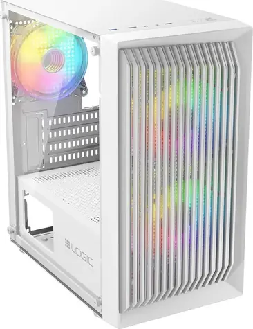 Logic Atos ARGB bílá / micro-ATX / mini-ITX / 1 x USB 3.0 / 2 x USB 2.0 / bez zdroje / průhledná bočnice