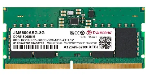 Transcend paměť 8GB / JMDDR5 5600 SO-DIMM / 1Rx16 / 1Gx16 / CL46 / 1.1V