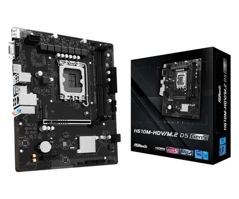 ASRock H610M-HDV/M.2 D5 / H610 / LGA 1700 / 2x DDR5 / PCIEx16 / 1x GLAN / mATX