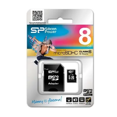 8 GB Silicon Power / micro SDHC / Paměťová karta / Class 10 / + adaptér SDHC