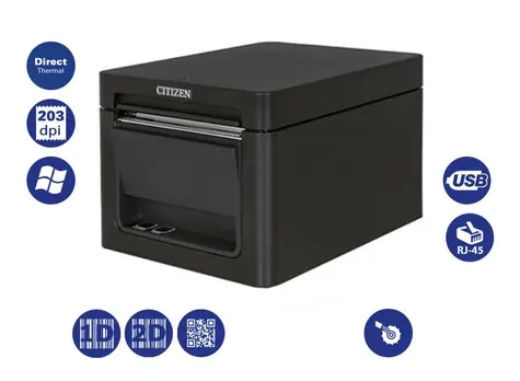 Citizen CT-E351 (LAN) černá / Pokladní termotiskárna / 203dpi / USB / LAN / řezačka / zdroj / černá
