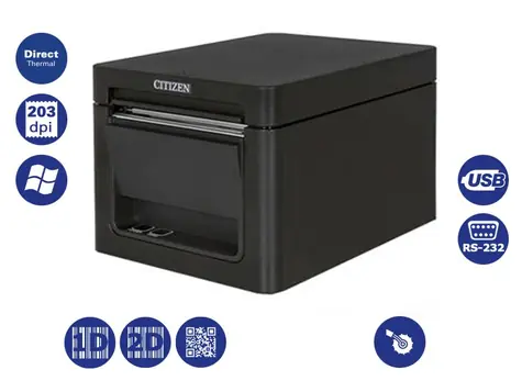 Citizen CT-E351 (RS-232) černá / pokladní / 83mm / Termotiskárna / 203dpi / USB / RS232 / řezačka / zdroj / černá