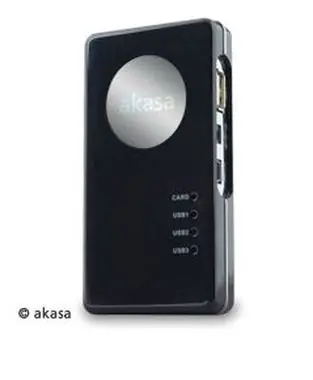 AKASA AK-HC-01BK / externí čtečka karet  Allv1 / USB hub / USB2.0 / černá