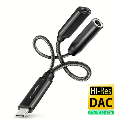 AXAGON ADA-HCPD audio adaptér USB-C (M) - 3.5mm Jack + USB-C (F) černá