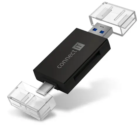 CONNECT IT Čtečka SD a MikroSD karet černá / USB-A & USB-C 