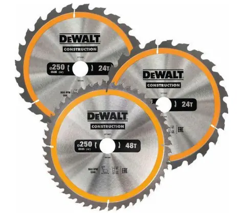 DeWalt DT1963 3 balení / Pilový kotouč pro pily / Průměr 250x30 mm / Šířka řezu 2.6 mm / Počet zubů 2x24 & 1x48