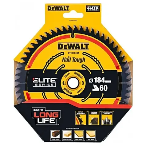 DeWalt DT1670 / Pilový kotouč pro pily / Průměr 184x16 mm / Šířka řezu 1.65 mm / Počet zubů 60