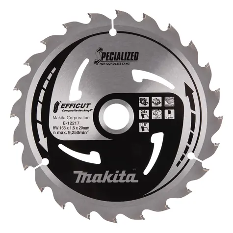 Makita E-12217 TCT EFFICUT / pilový kotouč na dřevo / 165x1.5x20mm / 24 zubů