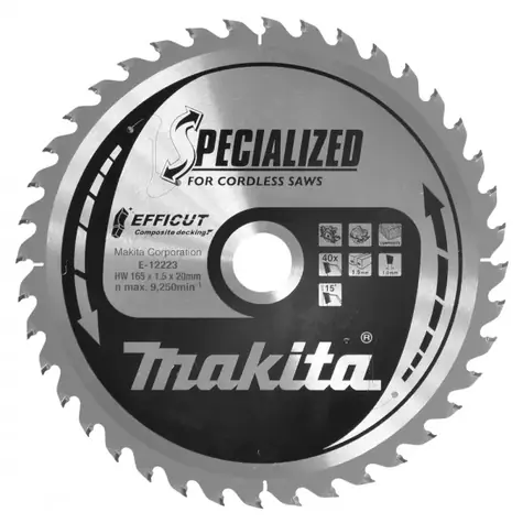 Makita E-12223 TCT EFFICUT / pilový kotouč na dřevo / 165x1.5x20mm / 40 zubů