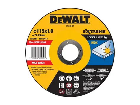 DeWalt DT3442-QZ / Řezný kotouč na nerezovou ocel / Průměr 115 x 22.23 mm / Šířka řezu 1.0 mm