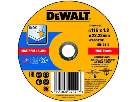 DeWalt DT43903-QZ / Řezný kotouč na nerezovou ocel / Průměr 115 x 22.23 mm / Šířka řezu 1.2 mm