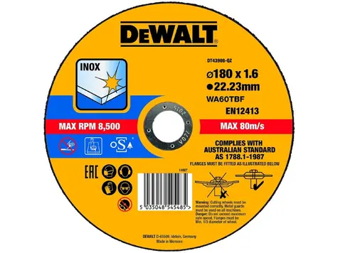 DeWalt DT43908-QZ / Řezný kotouč na nerezovou ocel / Průměr 180 x 22.23 mm / Šířka řezu 1.6 mm