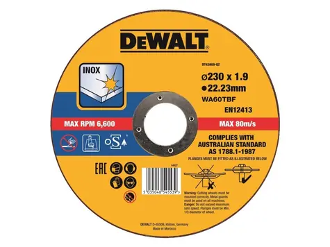 DeWalt DT43909-QZ / Řezný kotouč na nerezovou ocel / Průměr 230 x 22.23 mm / Šířka řezu 1.9 mm