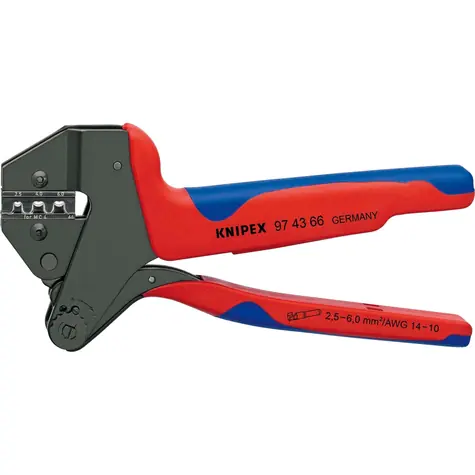 KNIPEX Víceúčelové systémové lisovací kleště červená/modrá / pro konektory MC4 EVO