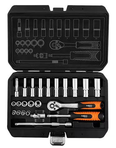 NEO TOOLS 10-231 / Sada nářadí a nástrčných hlavic / velikost 1/4 / 23 ks