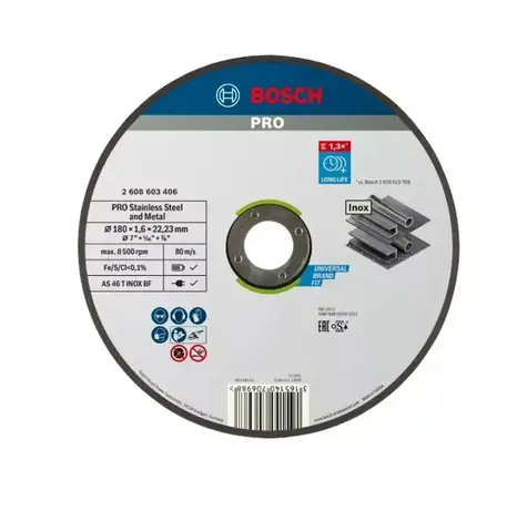BOSCH 2608603406 / Řezací kotouč na nerezovou ocel / Průměr 180 x 22.23 mm / Šířka řezu 1.6 mm
