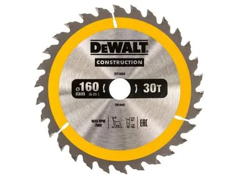 DeWalt DT1933-QZ / Pilový kotouč / Průměr: 165mm / Otvor: 20mm / Zuby: 18 / pro pily s napájecím kabelem