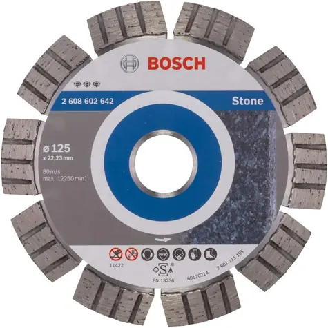 BOSCH diamantový dělící kotouč pro kámen 125 / Průměr: 125mm / Otvor: 22.23mm / šířka: 2.2mm / Výška segmentu: 12 mm