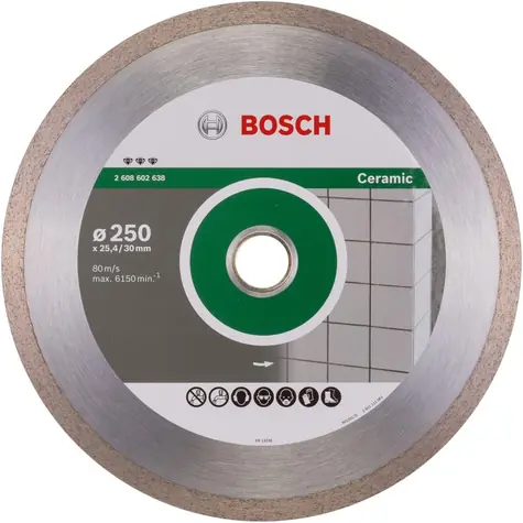 BOSCH diamantový dělící kotouč pro keramiku 250 / Průměr: 250mm / Otvor: 30 &25.4mm / šířka: 2.4mm / V. segmentu: 10 mm