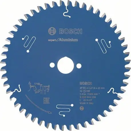 BOSCH Expert for Aluminium 160 / Pilový kotouč pro řezání hliníku / Průměr: 160mm / Otvor: 20mm / Zuby: 52