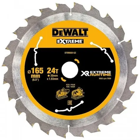 DeWalt DT99560 / Pilový kotouč pro ponorné aku pily / Průměr 165x20 mm / Šířka řezu 1.76 mm / Počet zubů 24
