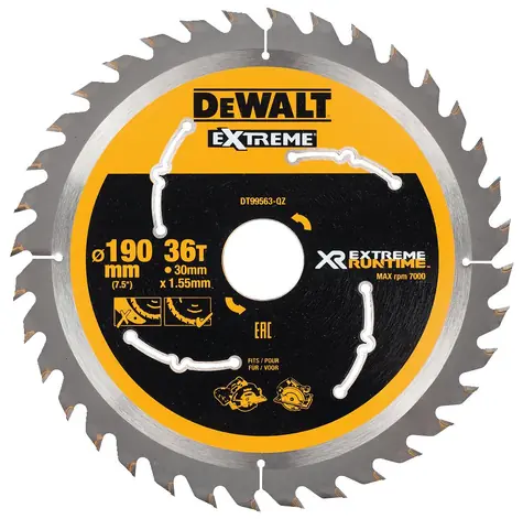DeWalt DT99563 / Pilový kotouč pro kotoučové pily / Průměr 190x30 mm / Šířka řezu 1.55 mm / Počet zubů 36