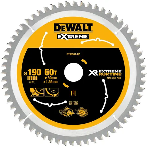 DeWalt DT99564 / Pilový kotouč pro kotoučové pily / Průměr 190x30 mm / Šířka řezu 1.55 mm / Počet zubů 60