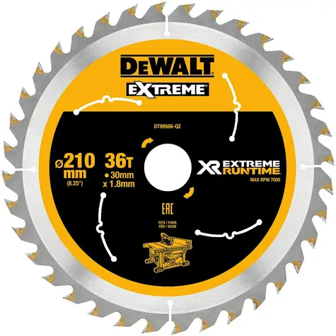 DeWalt DT99566 / Pilový kotouč pro stolní aku pily / Průměr 210x30 mm / Šířka řezu 1.80 mm / Počet zubů 36